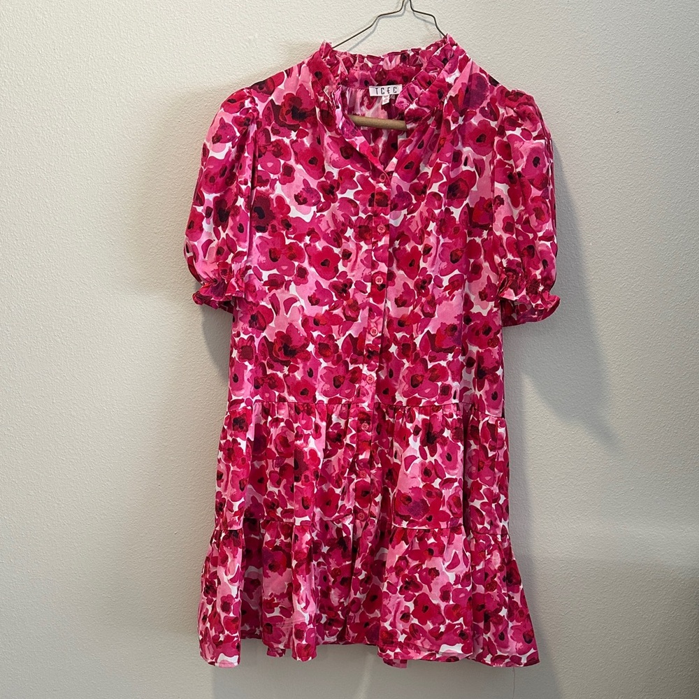 TCEC Hot Pink & Magenta Floral Tiered Mini Dress